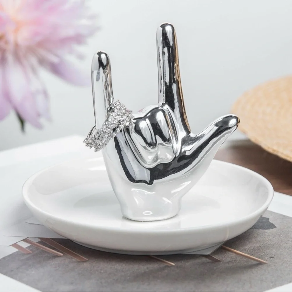 I Love You Hand Ceramic Jewelry Ring Holder Dish